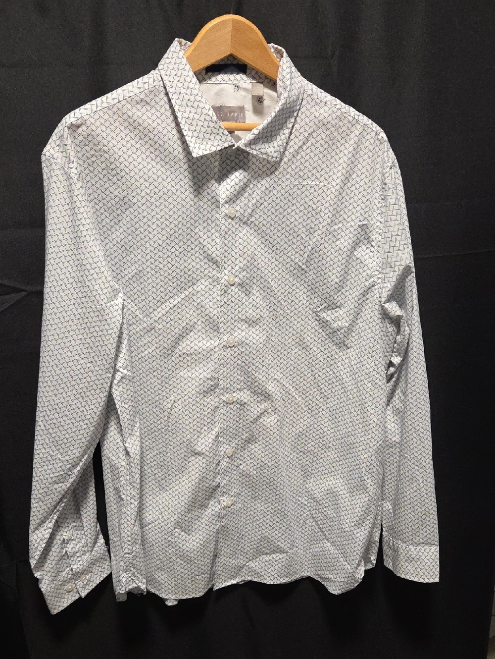 Ted Baker White and Light Blue Micro-Print Dress Shirt